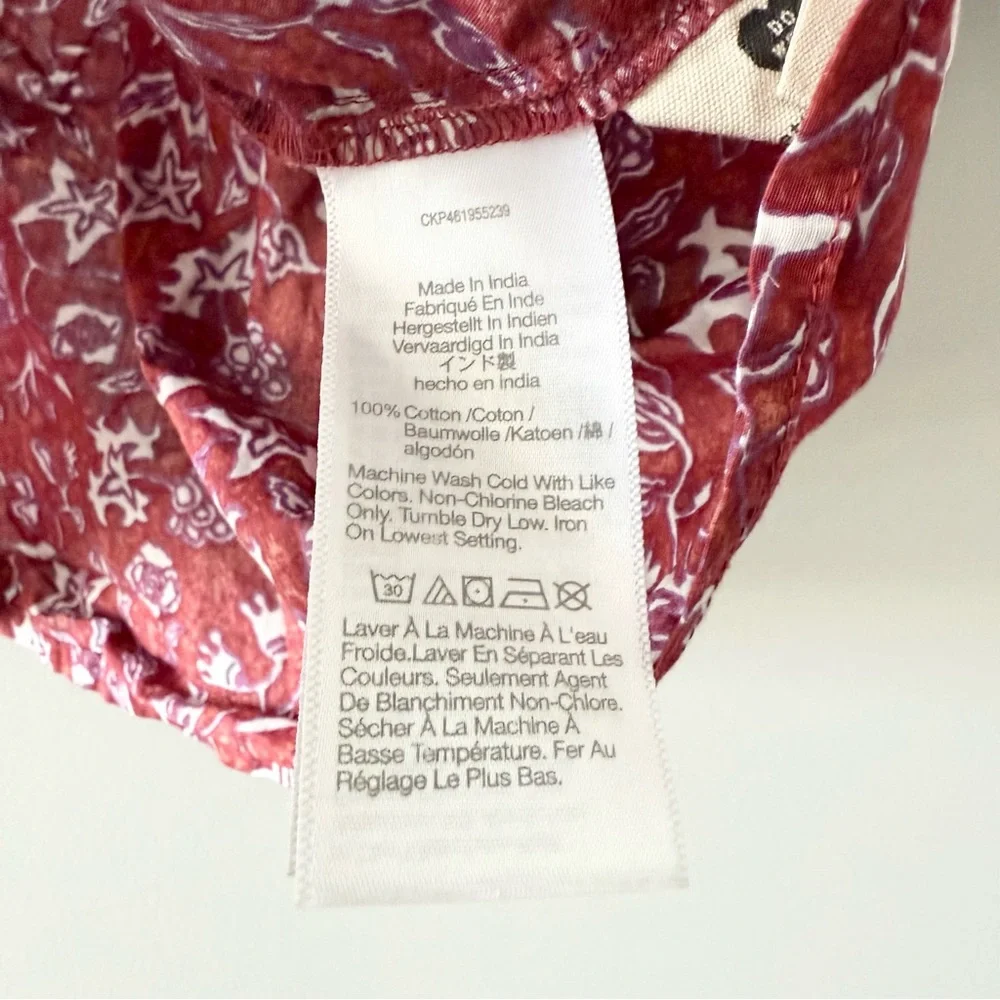 Madewell V-Neck Puff Sleeve‎ Top Batik Vine Weathered Brick Size XS